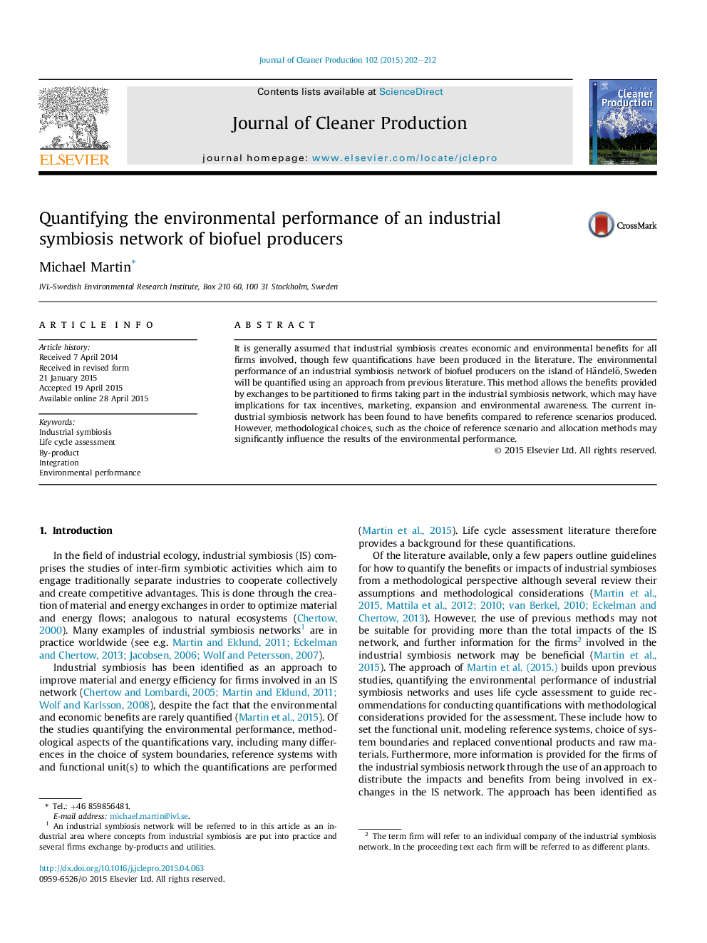 Quantifying the environmental performance of an industrial symbiosis network of biofuel producers