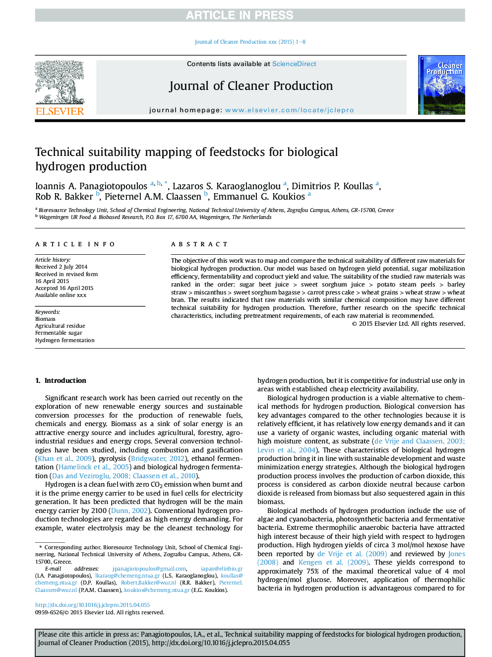 Technical suitability mapping of feedstocks for biological hydrogenÂ production