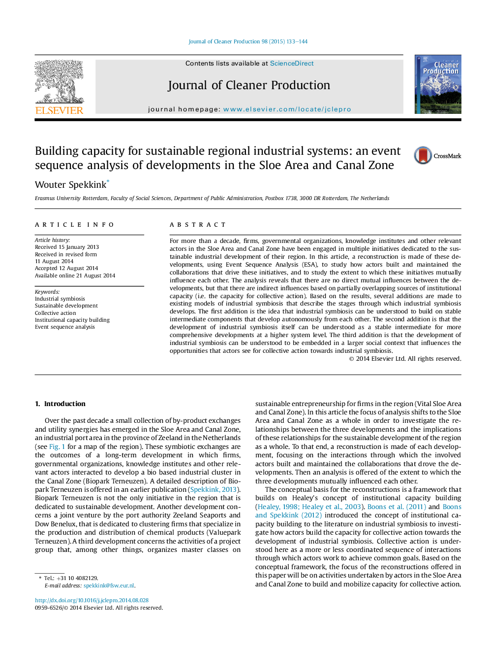 Building capacity for sustainable regional industrial systems: an event sequence analysis of developments in the Sloe Area and Canal Zone