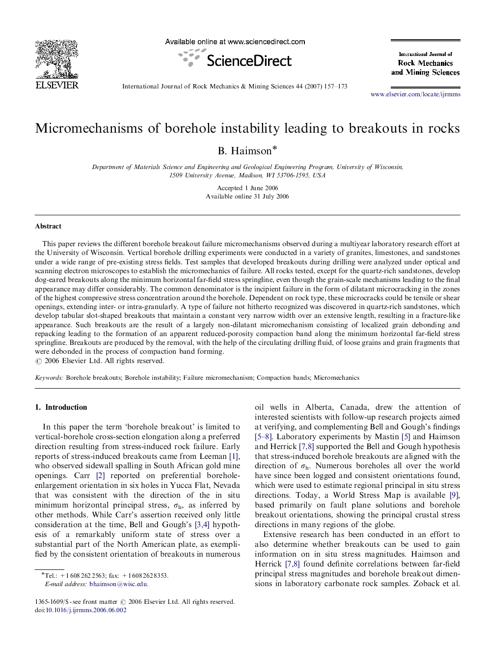 Micromechanisms of borehole instability leading to breakouts in rocks