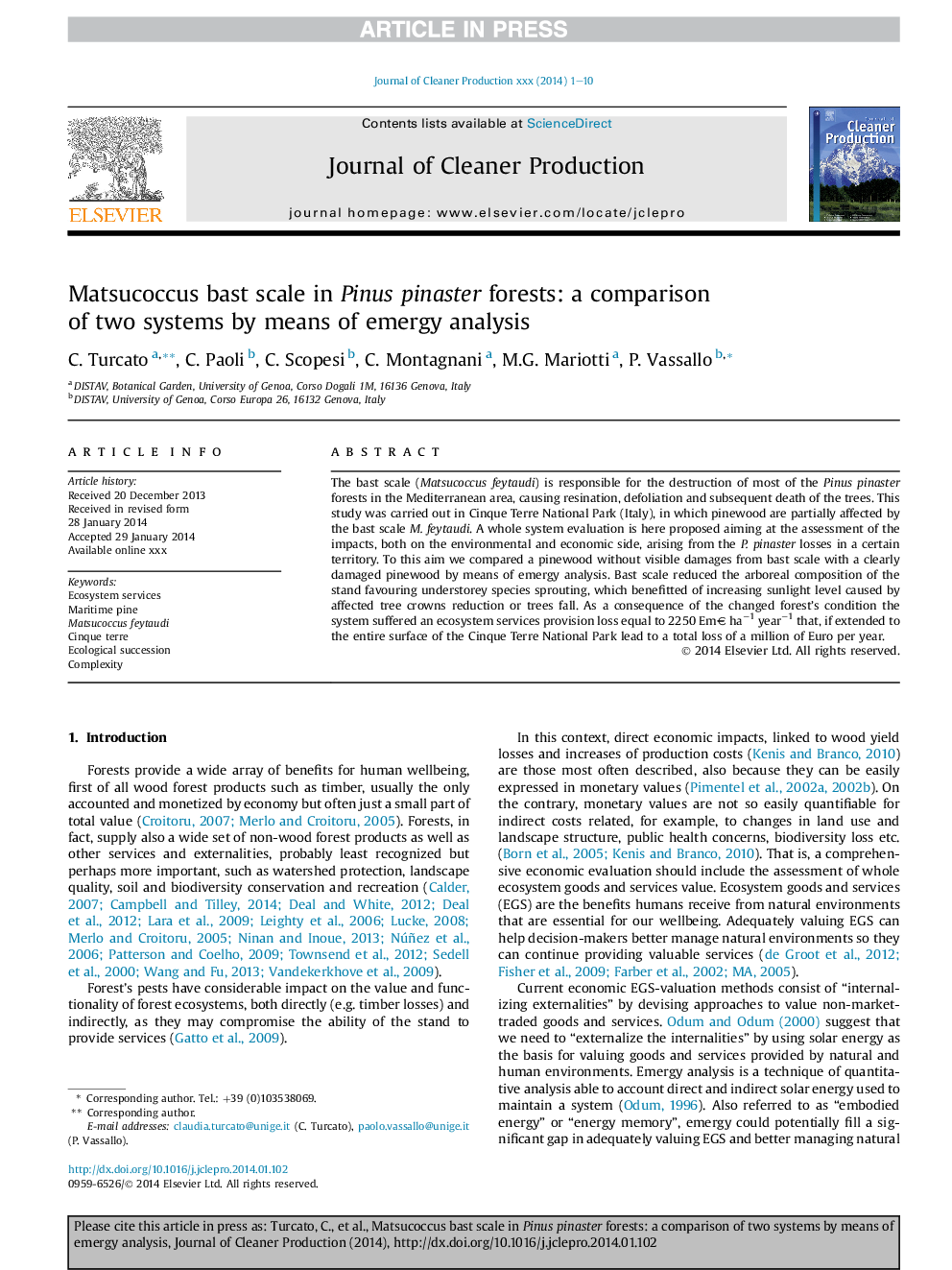 Matsucoccus bast scale in Pinus pinaster forests: a comparison of two systems by means of emergy analysis