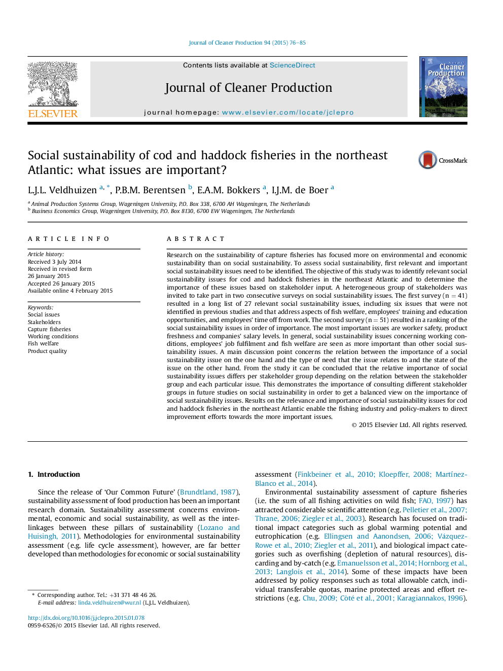 Social sustainability of cod and haddock fisheries in the northeast Atlantic: what issues are important?