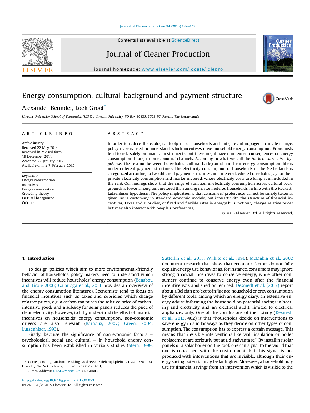 Energy consumption, cultural background and payment structure