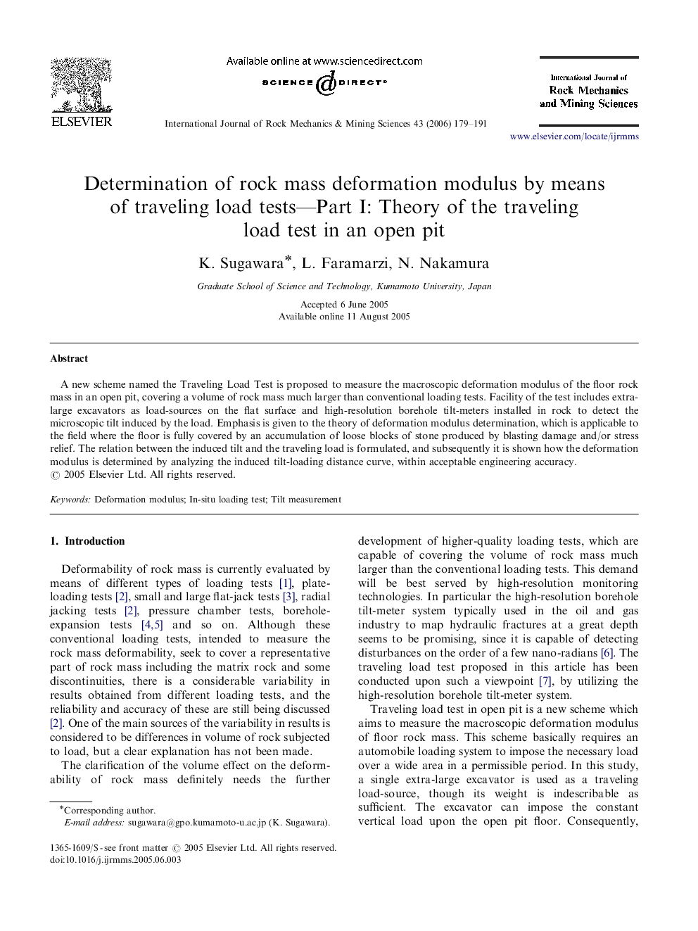 Determination of rock mass deformation modulus by means of traveling load tests—Part I: Theory of the traveling load test in an open pit