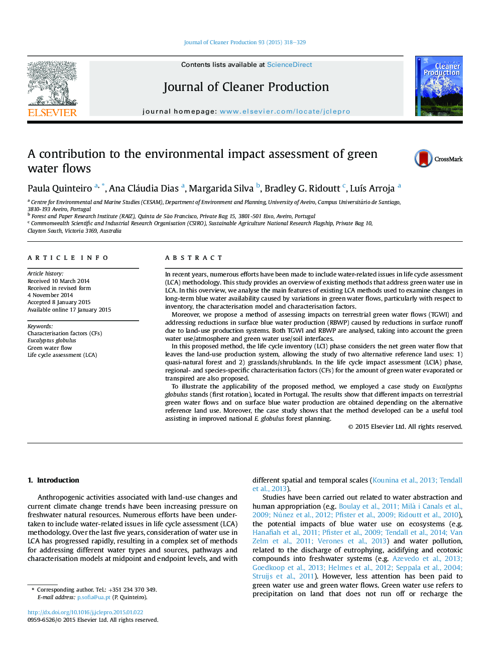 A contribution to the environmental impact assessment of green water flows