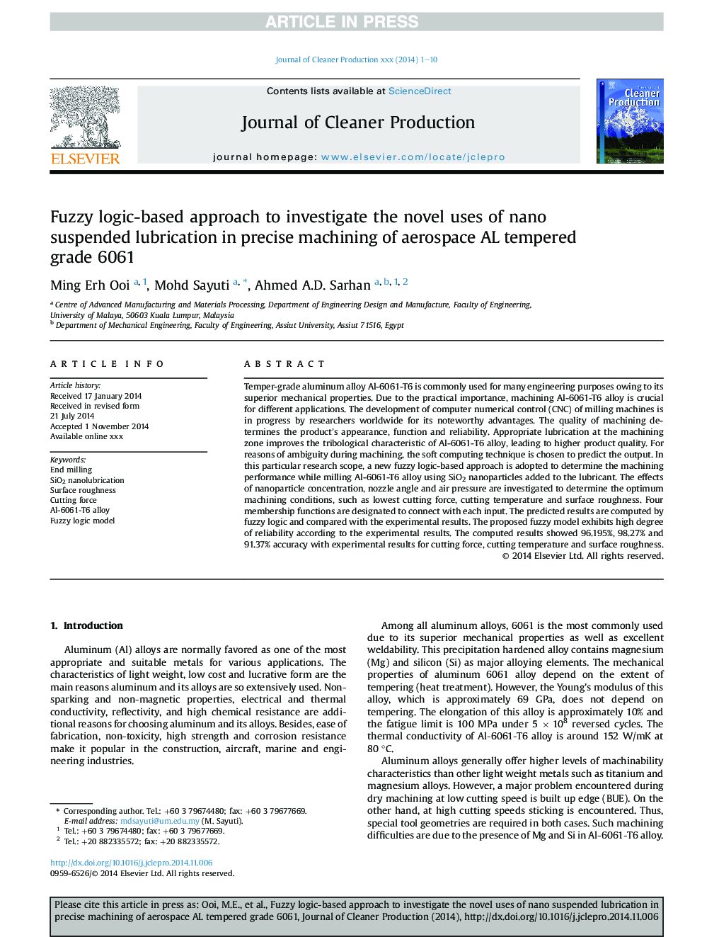 Fuzzy logic-based approach to investigate the novel uses of nano suspended lubrication in precise machining of aerospace AL tempered grade 6061