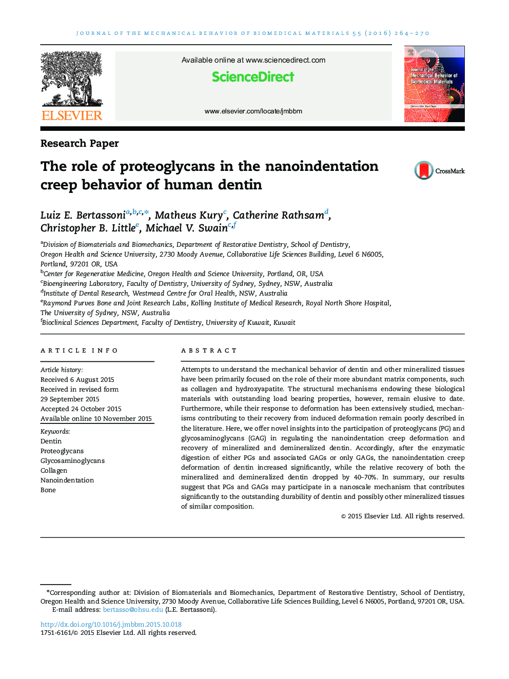 The role of proteoglycans in the nanoindentation creep behavior of human dentin