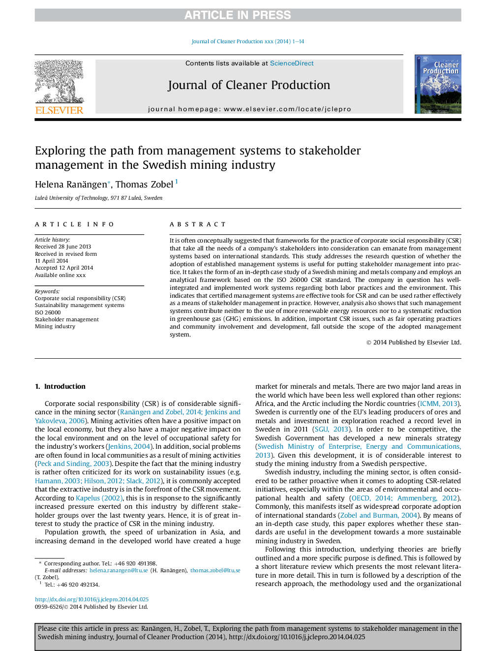 Exploring the path from management systems to stakeholder management in the Swedish mining industry