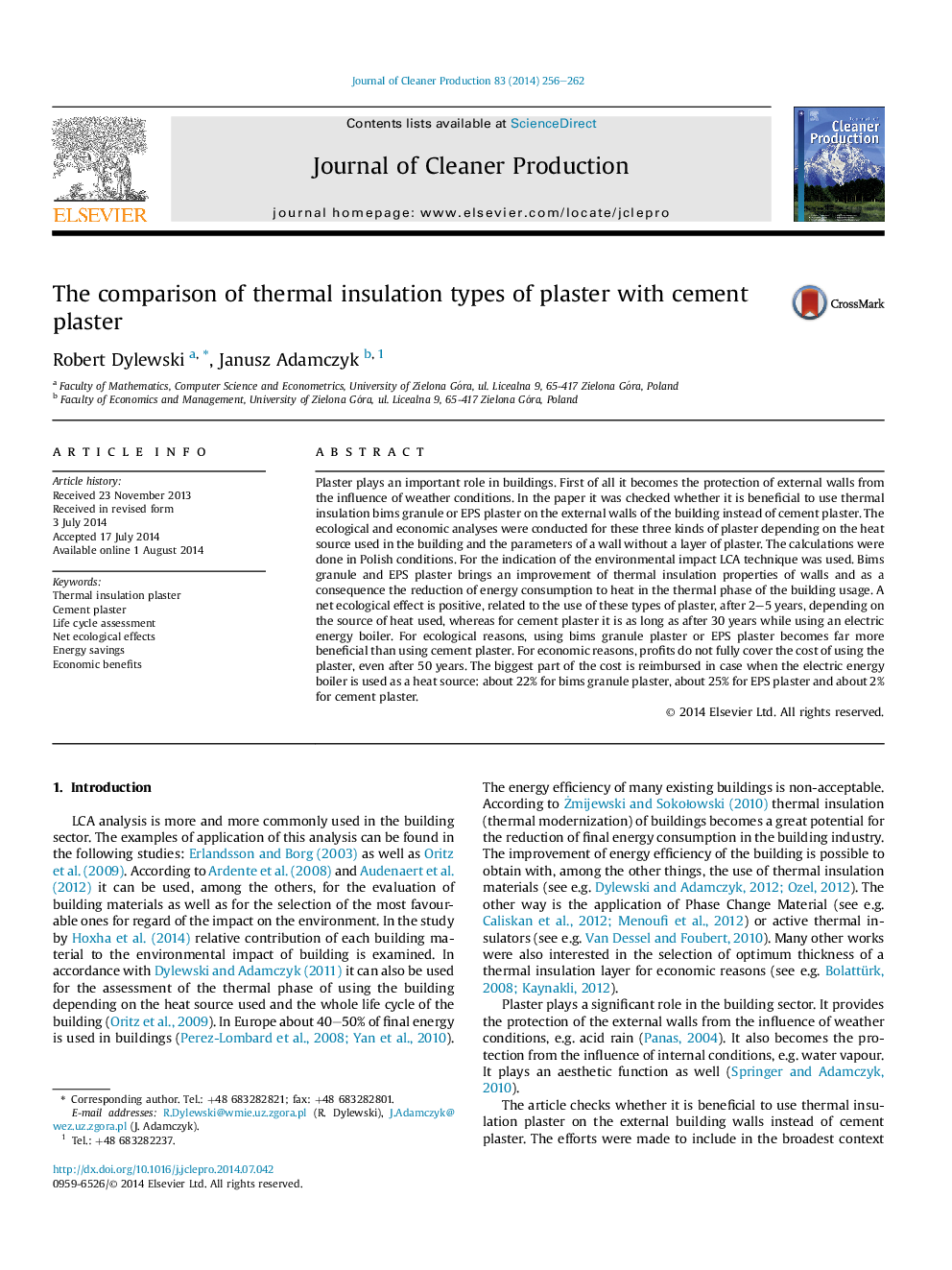 The comparison of thermal insulation types of plaster with cement plaster