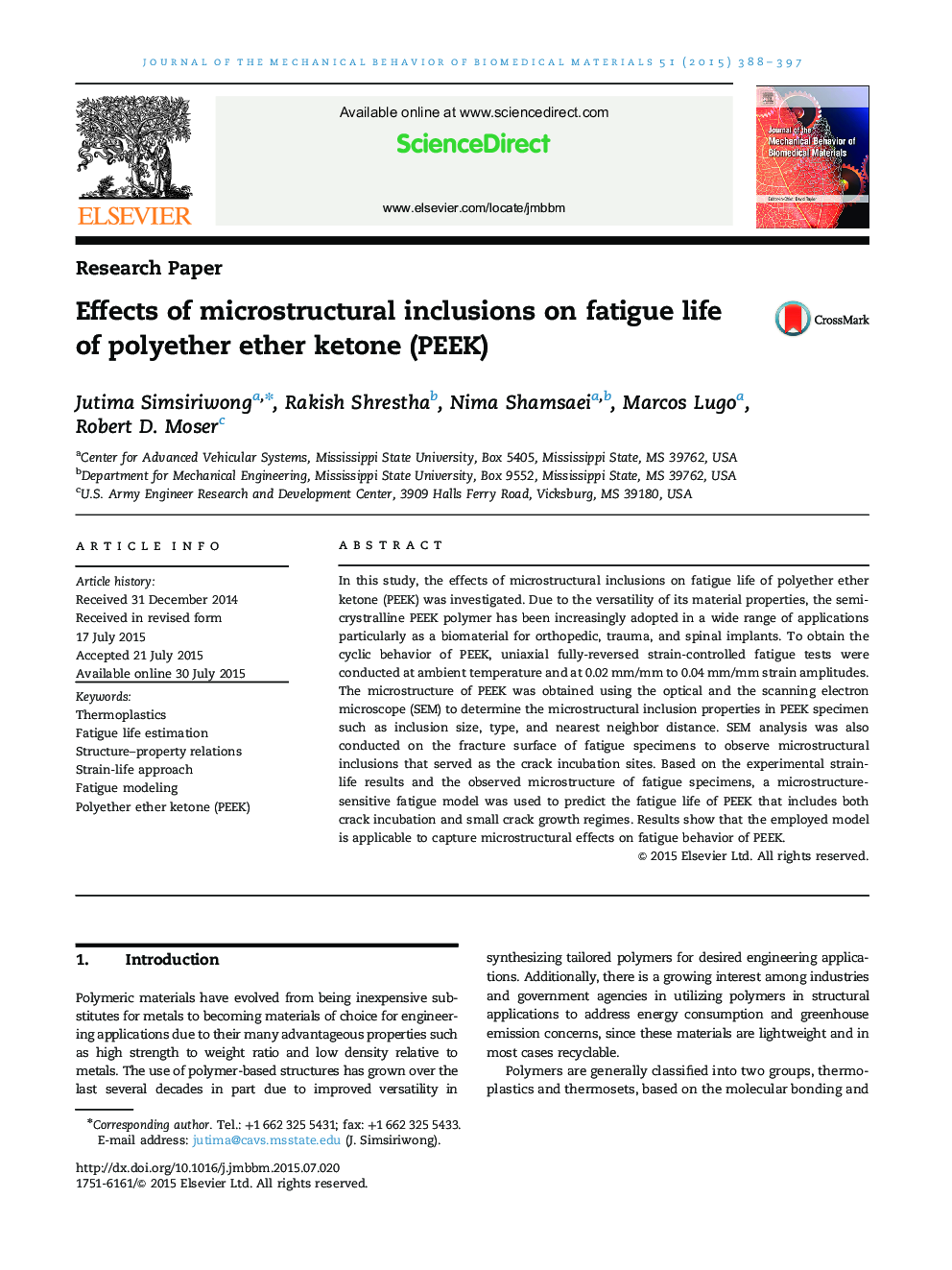 Effects of microstructural inclusions on fatigue life of polyether ether ketone (PEEK)