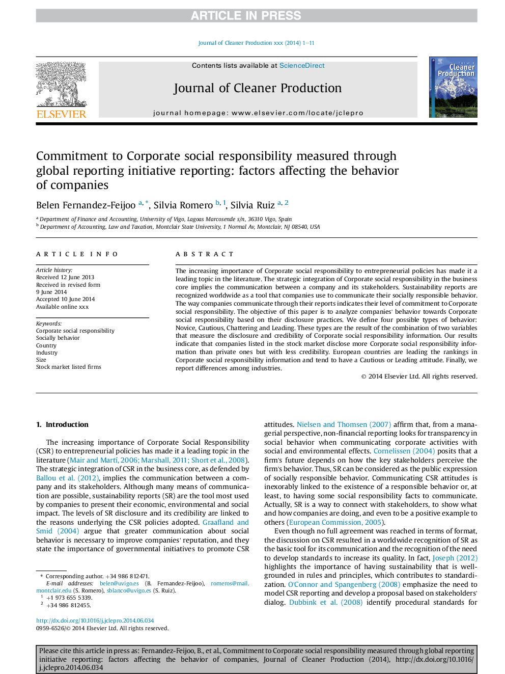 Commitment to Corporate social responsibility measured through global reporting initiative reporting: factors affecting the behavior of companies