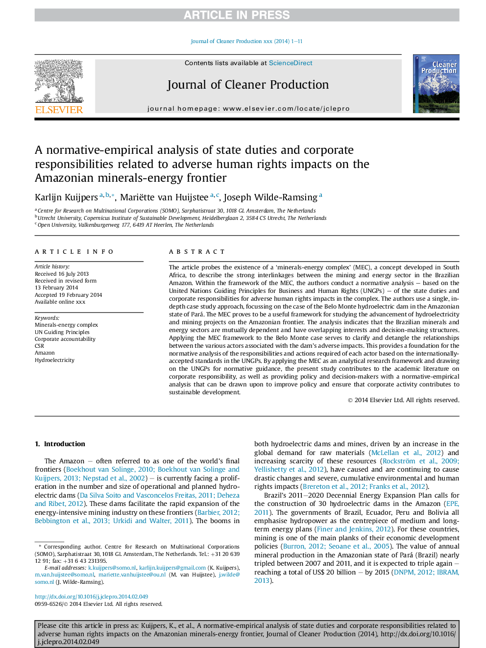 A normative-empirical analysis of state duties and corporate responsibilities related to adverse human rights impacts on the Amazonian minerals-energy frontier