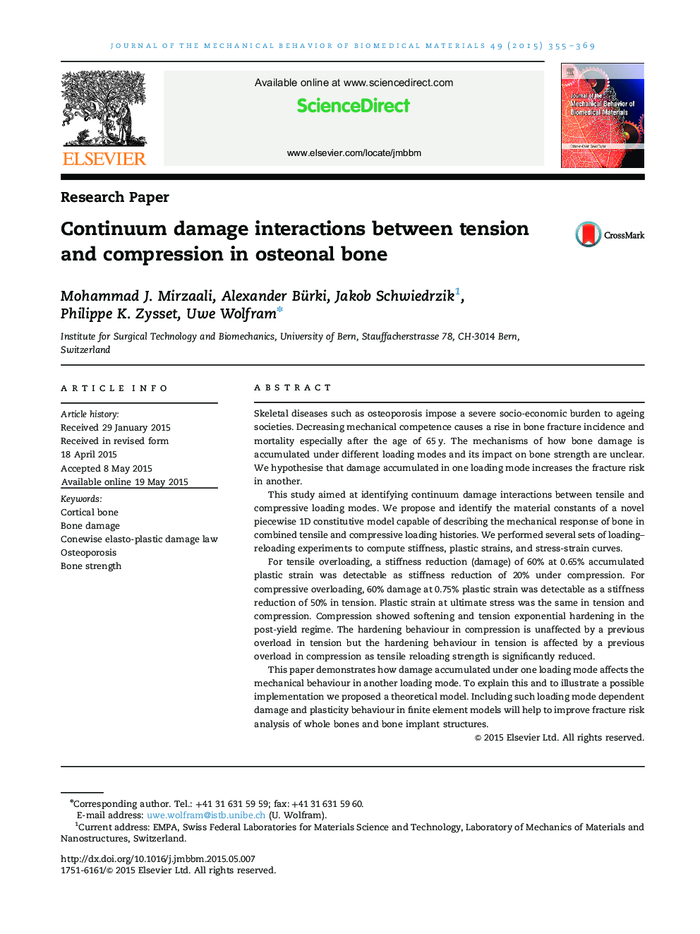 Continuum damage interactions between tension and compression in osteonal bone