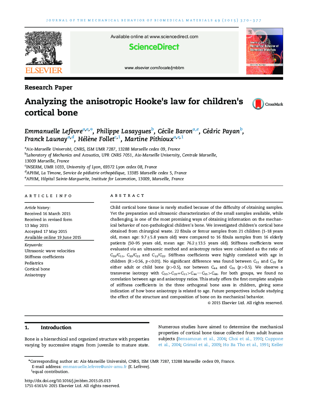 Analyzing the anisotropic Hooke׳s law for children׳s cortical bone