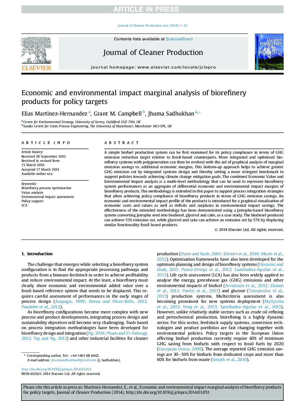 Economic and environmental impact marginal analysis of biorefinery products for policy targets