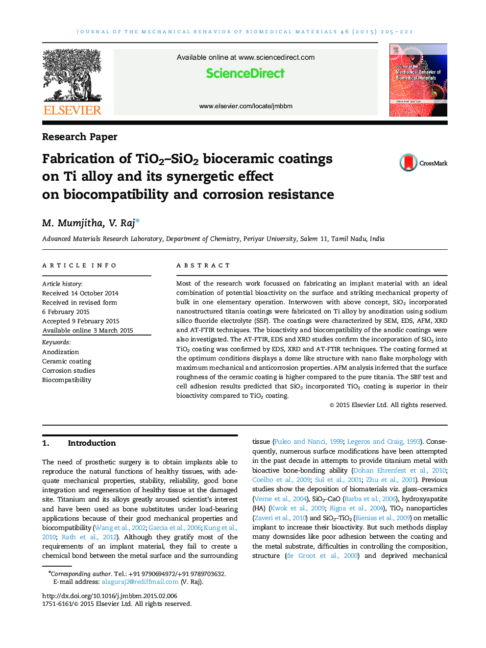 Fabrication of TiO2–SiO2 bioceramic coatings on Ti alloy and its synergetic effect on biocompatibility and corrosion resistance