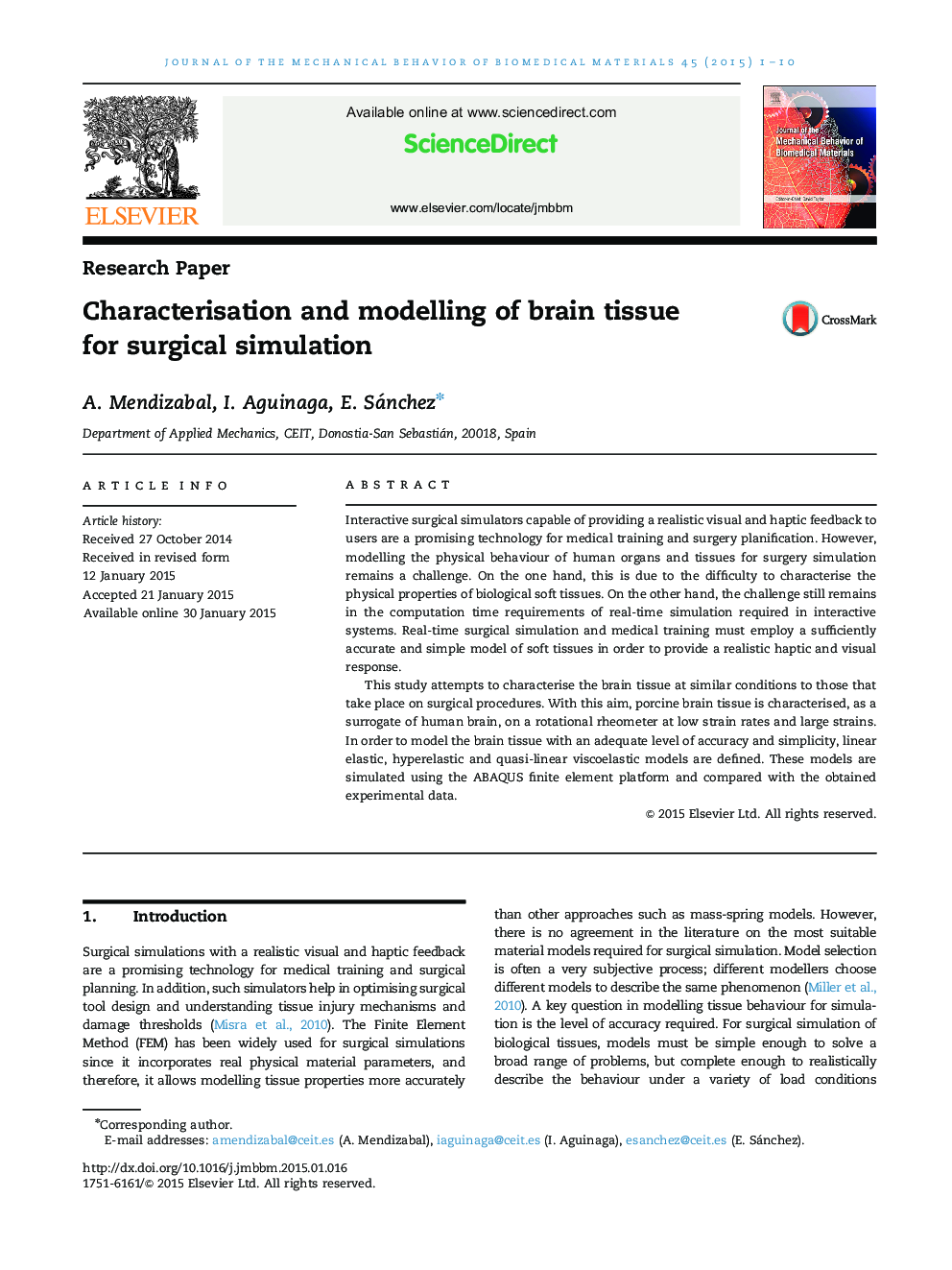 Characterisation and modelling of brain tissue for surgical simulation