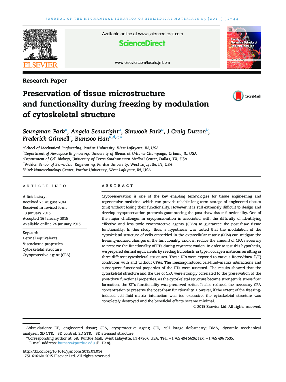 Preservation of tissue microstructure and functionality during freezing by modulation of cytoskeletal structure