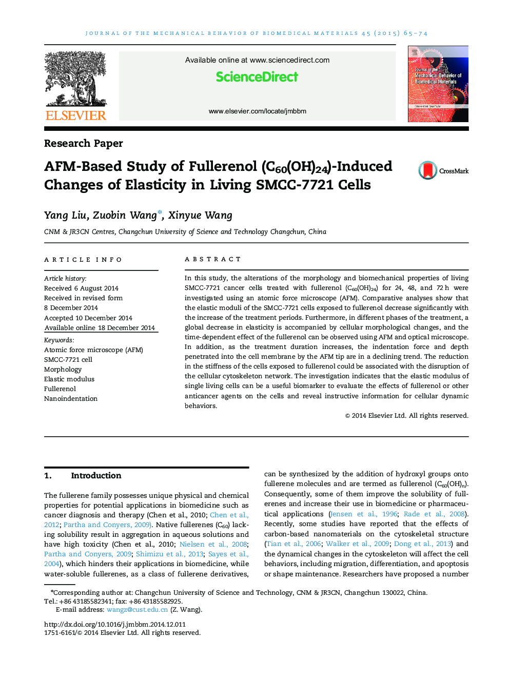 AFM-Based Study of Fullerenol (C60(OH)24)-Induced Changes of Elasticity in Living SMCC-7721 Cells