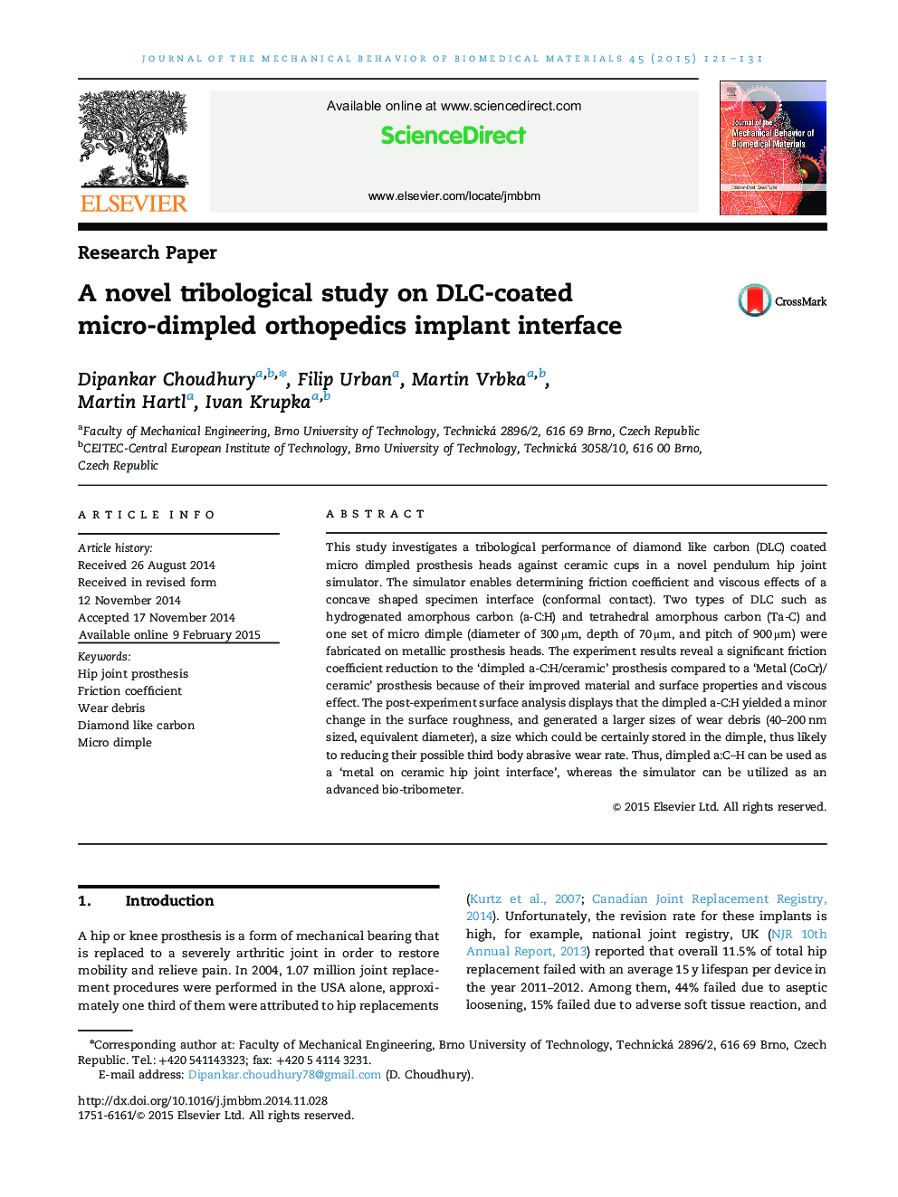 A novel tribological study on DLC-coated micro-dimpled orthopedics implant interface