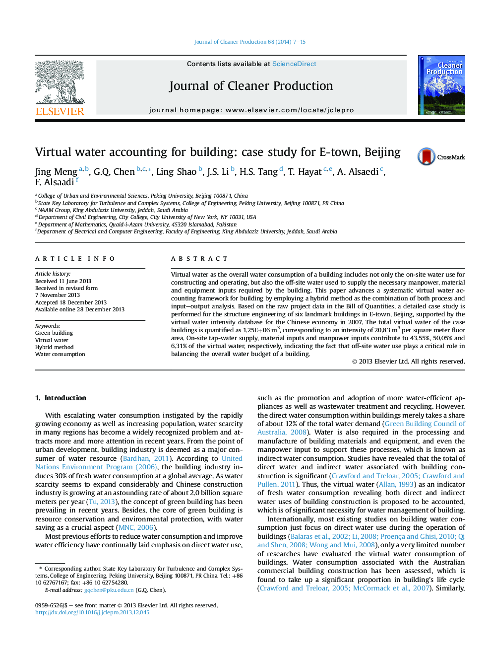 Virtual water accounting for building: case study for E-town, Beijing