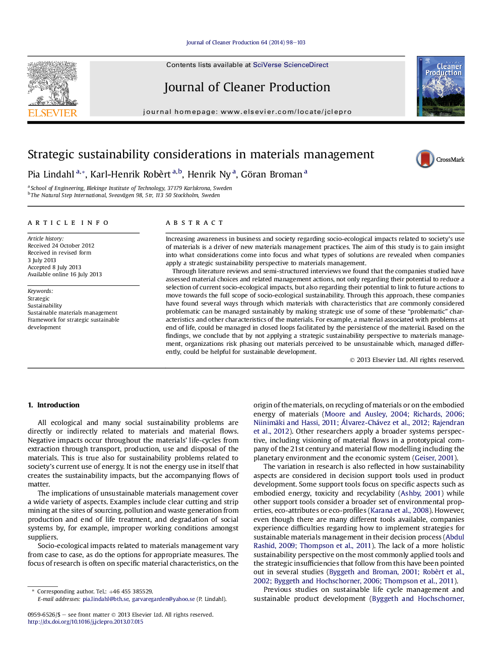 Strategic sustainability considerations in materials management