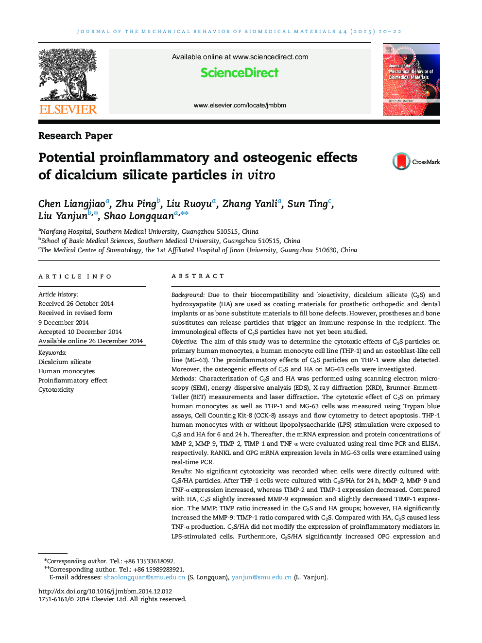 Potential proinflammatory and osteogenic effects of dicalcium silicate particles in vitro