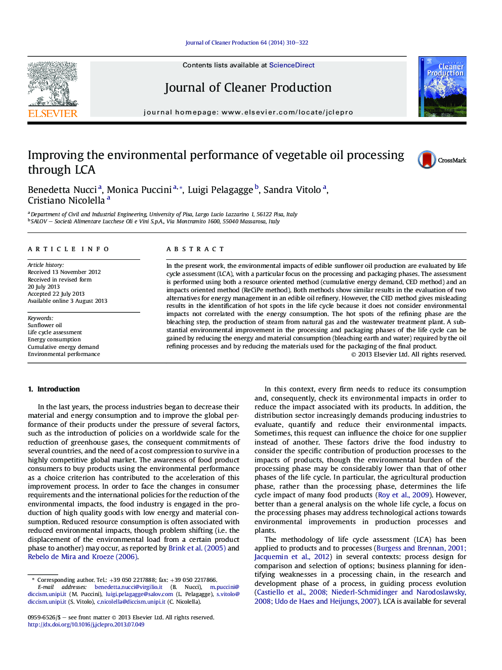 Improving the environmental performance of vegetable oil processing through LCA