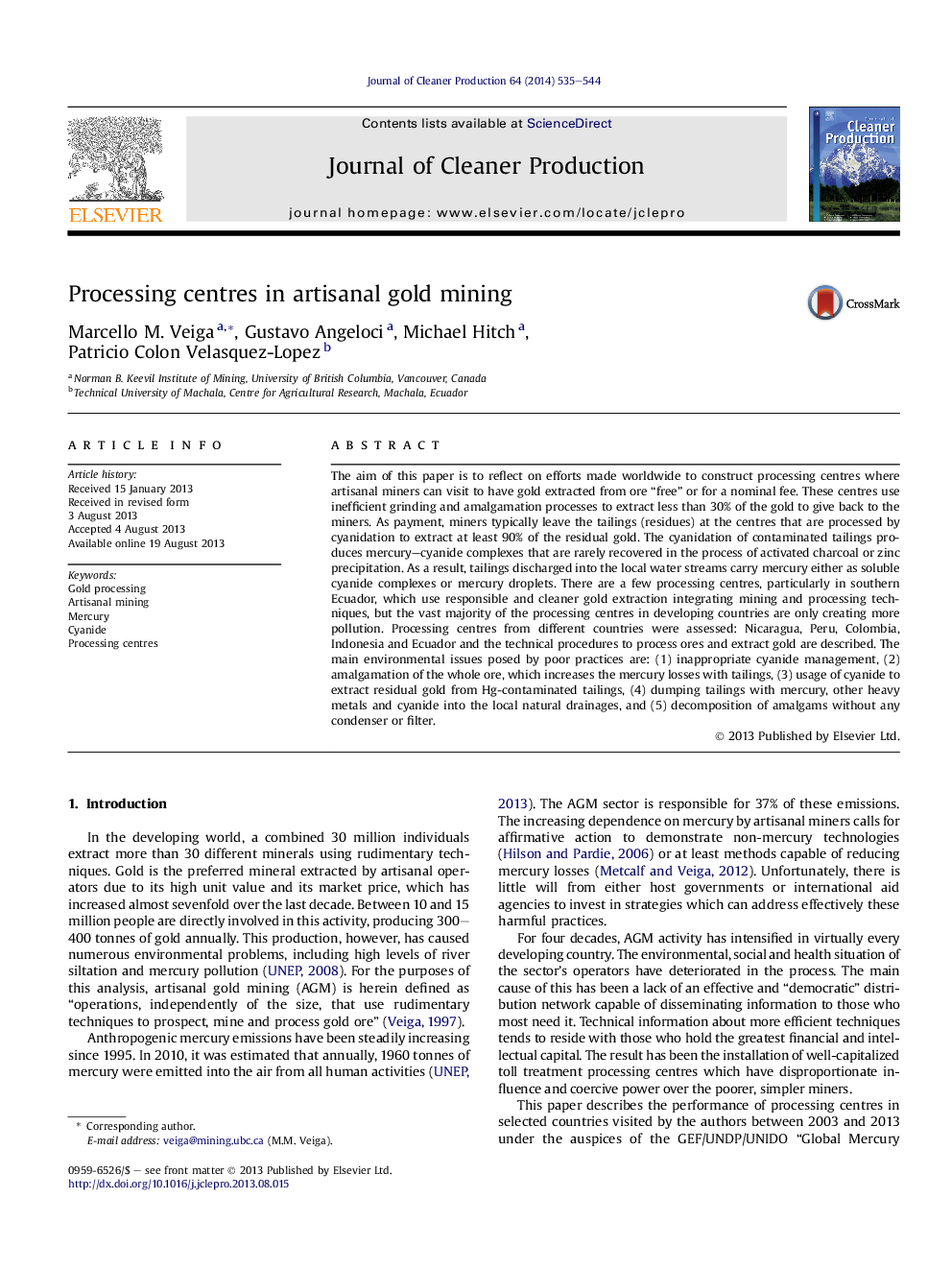 Processing centres in artisanal gold mining