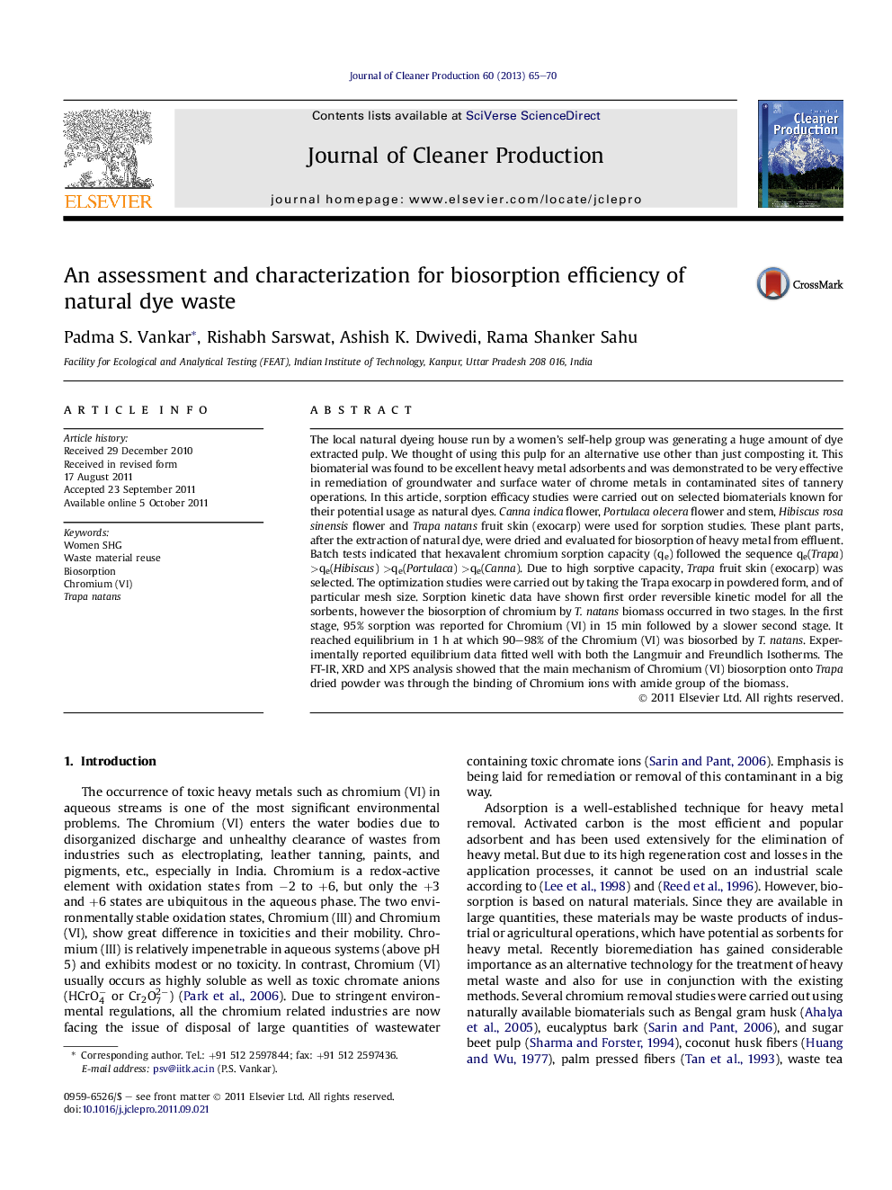 An assessment and characterization for biosorption efficiency of natural dye waste