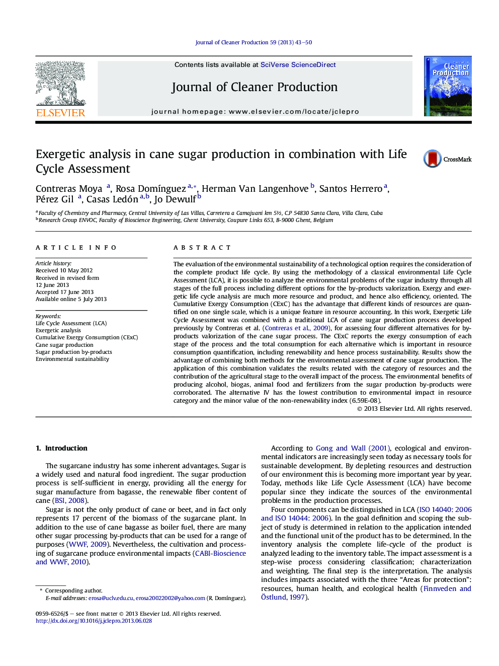 Exergetic analysis in cane sugar production in combination with Life Cycle Assessment