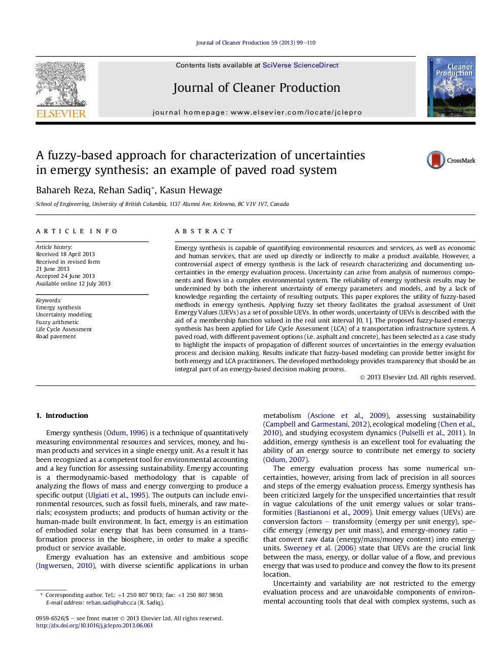 A fuzzy-based approach for characterization of uncertainties inÂ emergy synthesis: an example of paved road system