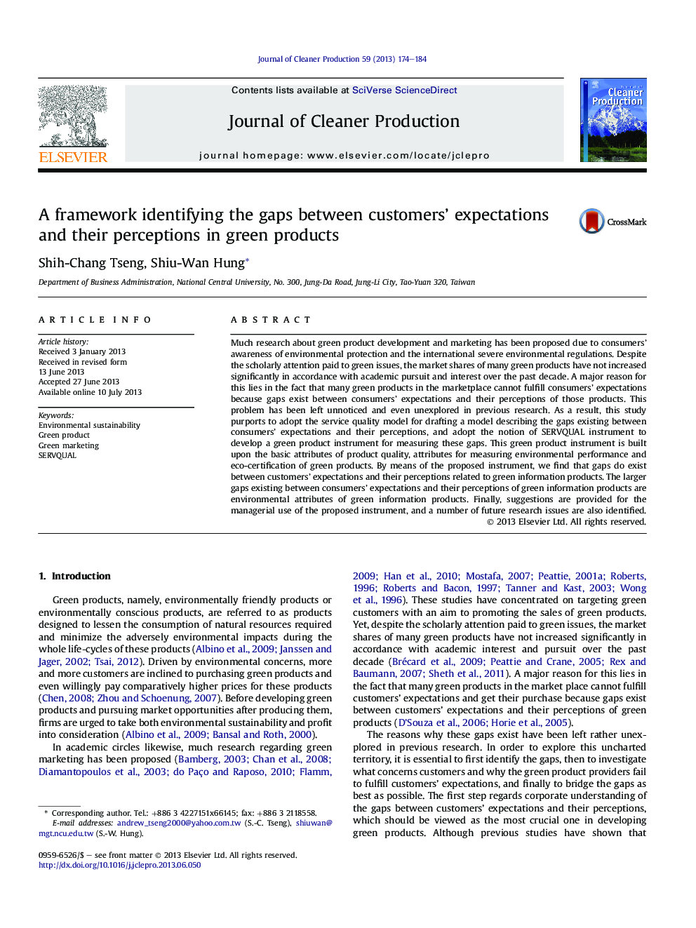 A framework identifying the gaps between customers' expectations and their perceptions in green products