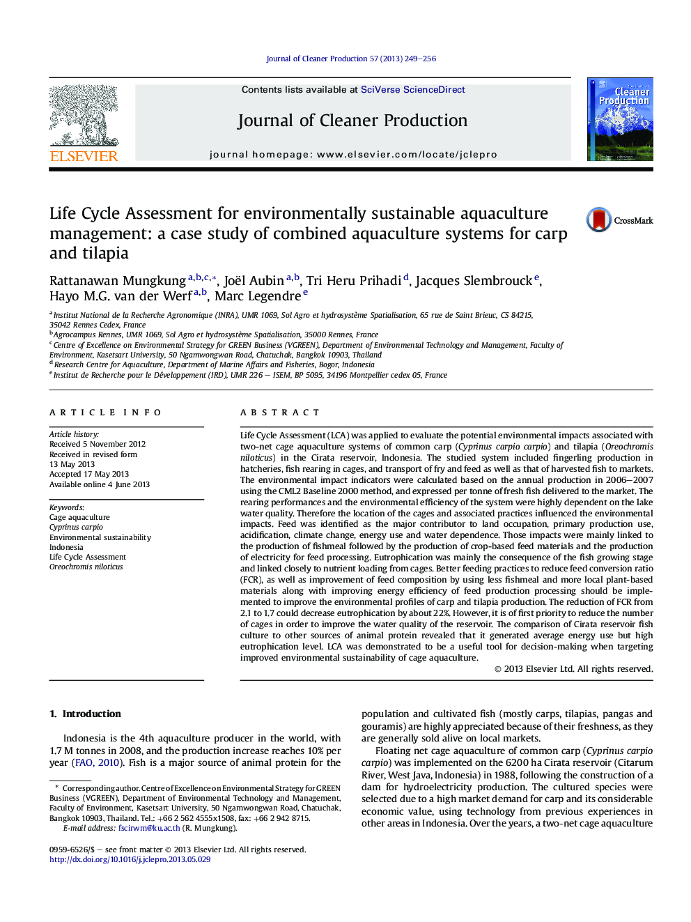 Life Cycle Assessment for environmentally sustainable aquaculture management: a case study of combined aquaculture systems for carp and tilapia