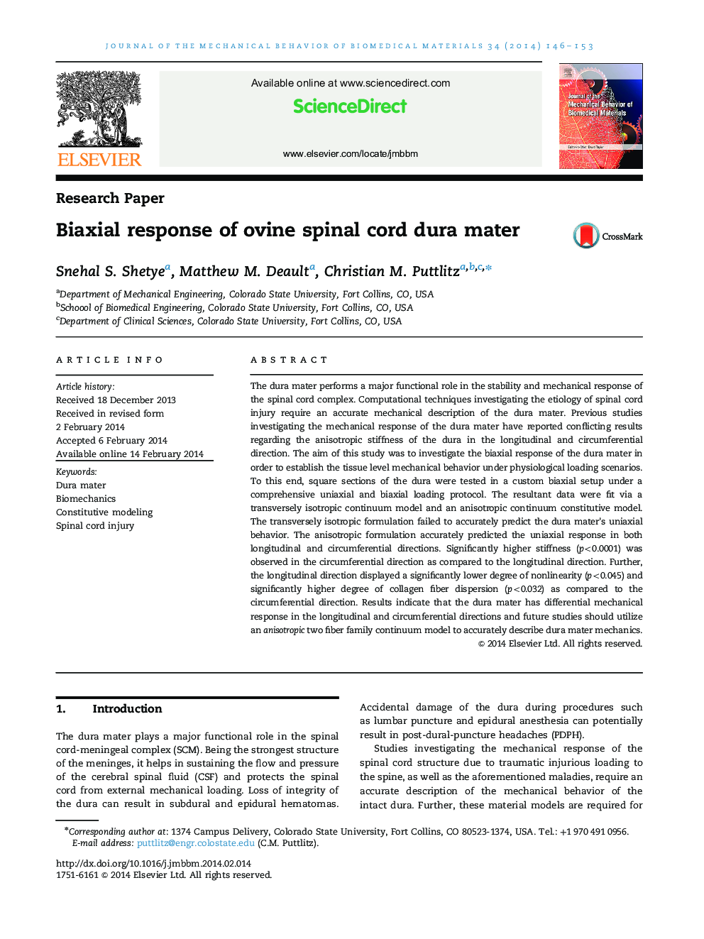 Biaxial response of ovine spinal cord dura mater