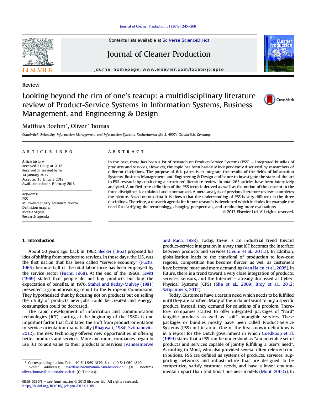 Looking beyond the rim of one's teacup: a multidisciplinary literature review ofÂ Product-Service Systems in Information Systems, Business Management, andÂ Engineering & Design