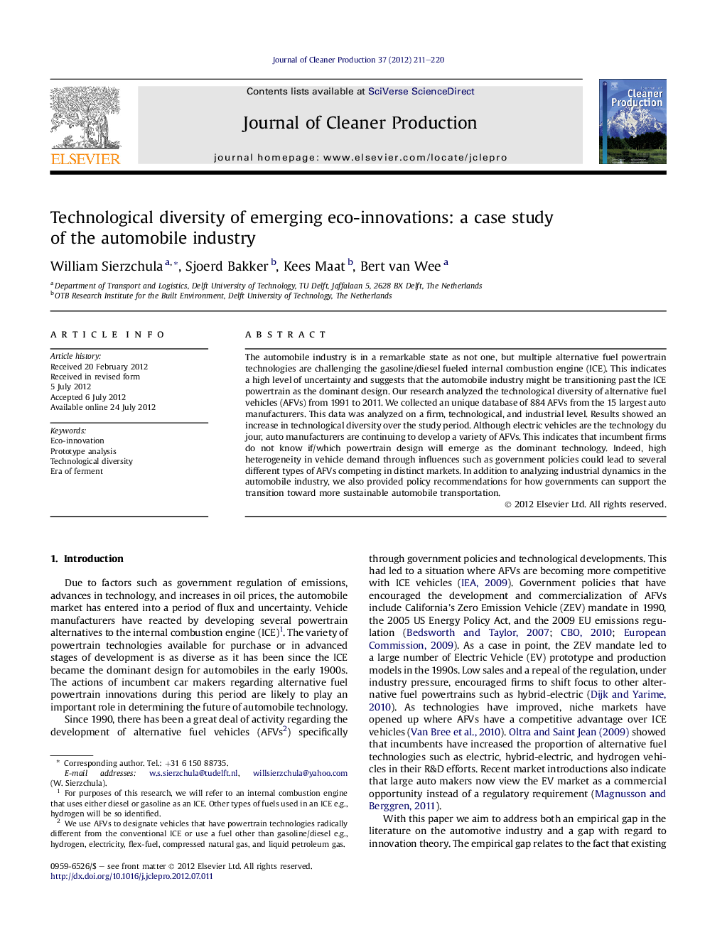 عکس صفحه اول مقاله: Technological diversity of emerging eco-innovations: a case study of the automobile industry Technological diversity of emerging eco-innovations: a case study of the automobile industry