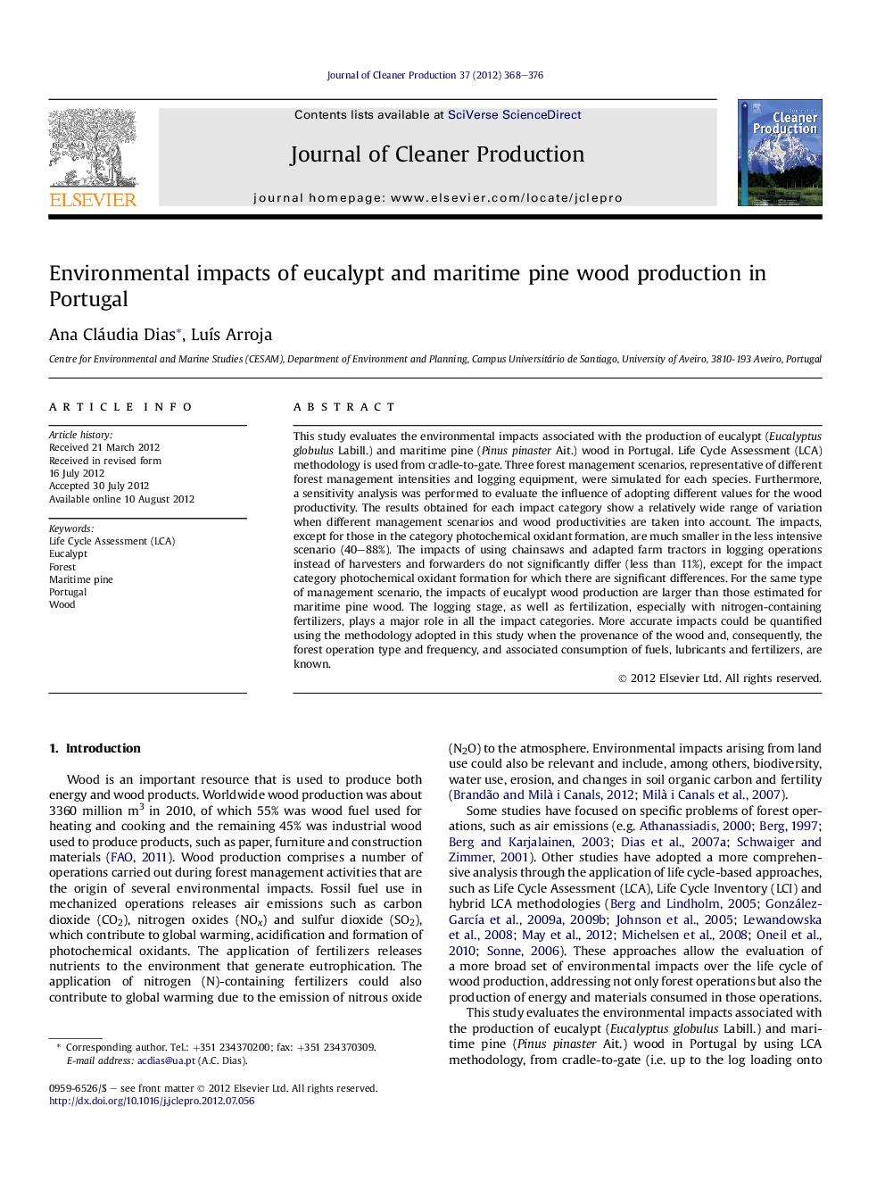 Environmental impacts of eucalypt and maritime pine wood production in Portugal