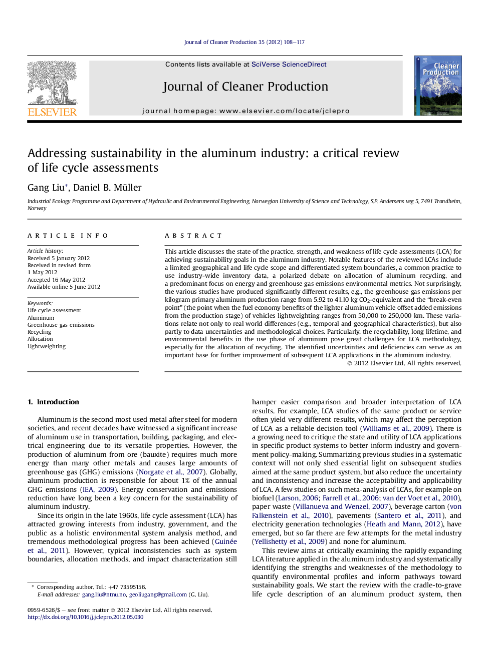 Addressing sustainability in the aluminum industry: a critical review of life cycle assessments