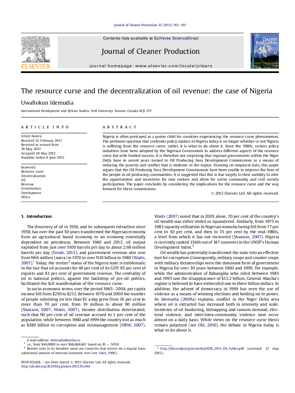 The resource curse and the decentralization of oil revenue: the case of Nigeria