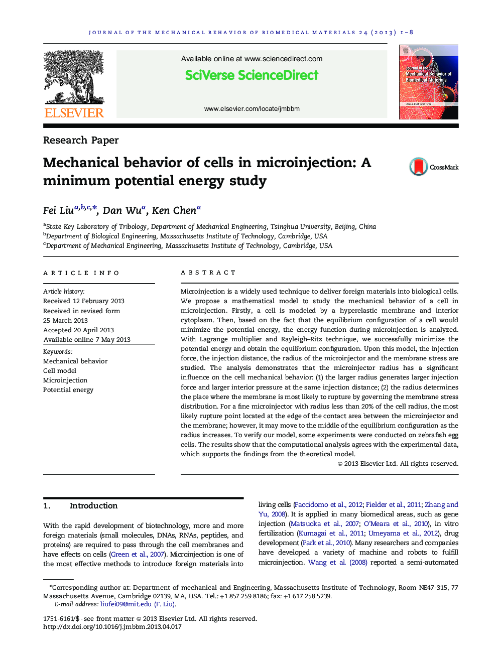 Mechanical behavior of cells in microinjection: A minimum potential energy study