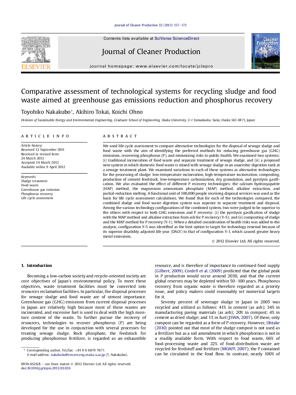 Comparative assessment of technological systems for recycling sludge and food waste aimed at greenhouse gas emissions reduction and phosphorus recovery