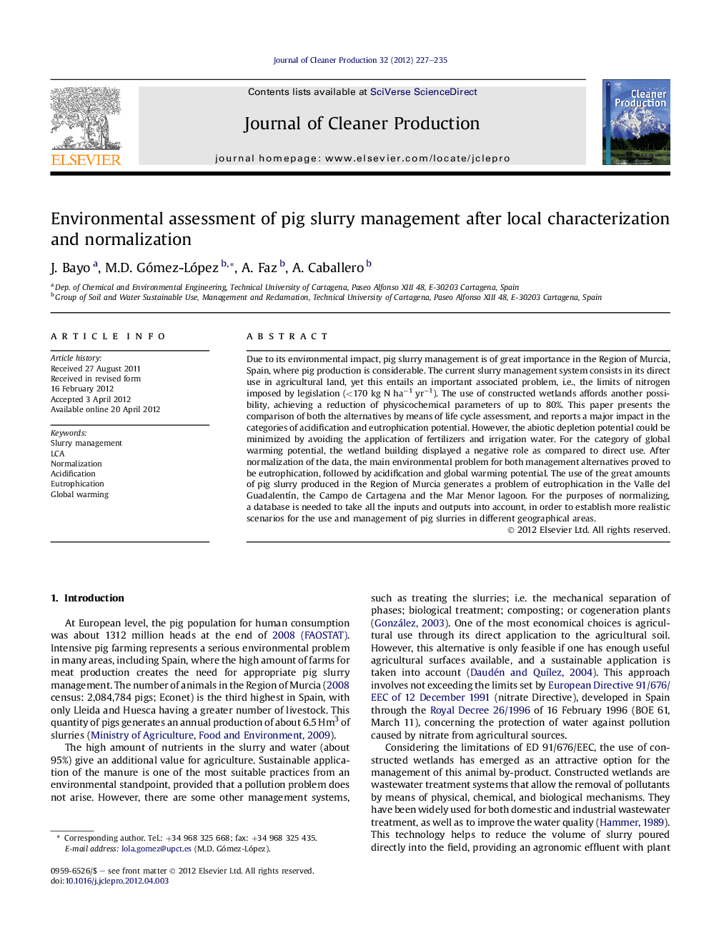 Environmental assessment of pig slurry management after local characterization and normalization