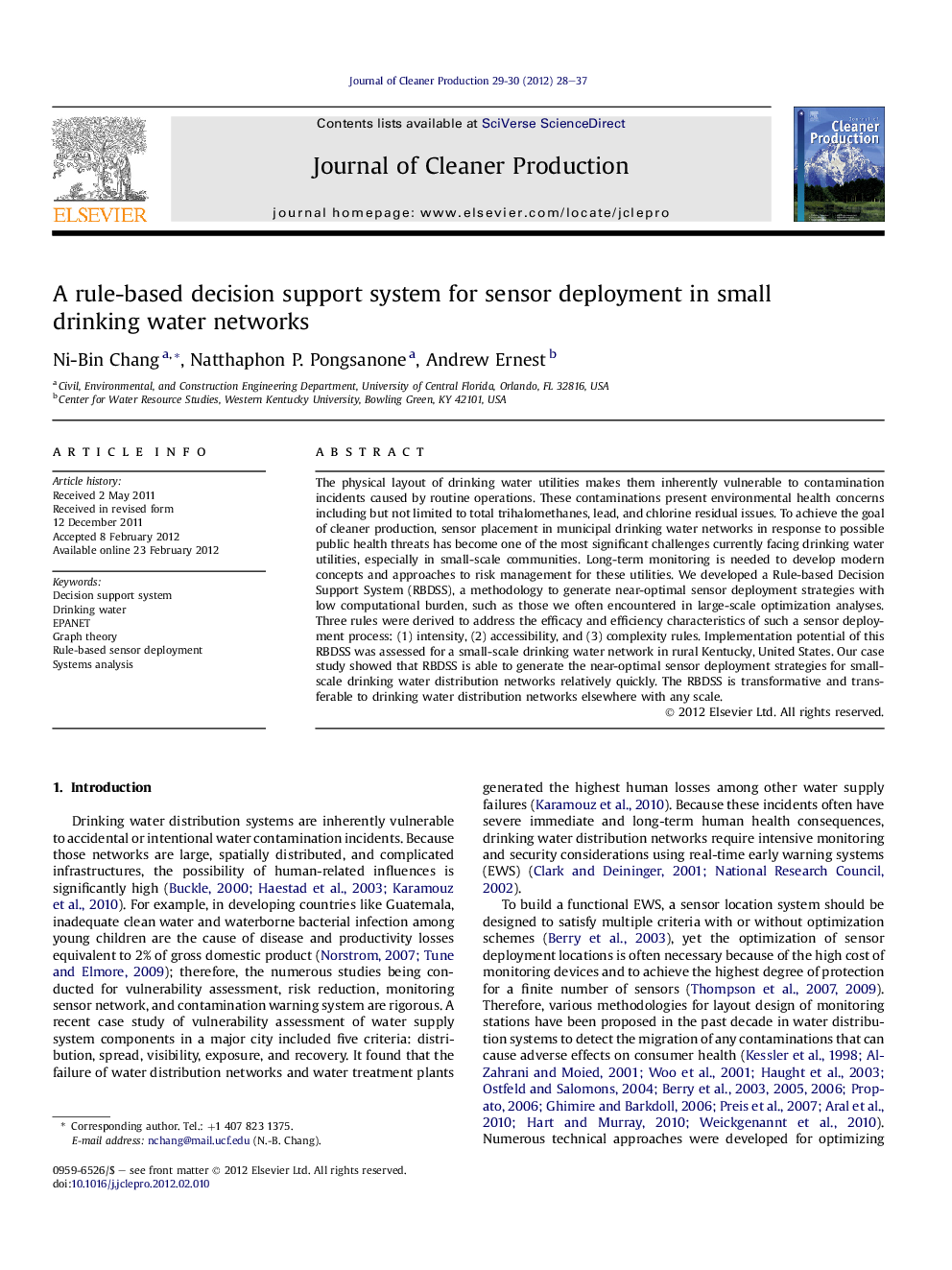 A rule-based decision support system for sensor deployment in small drinking water networks