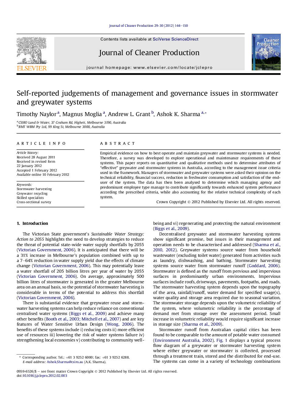 Self-reported judgements of management and governance issues in stormwater and greywater systems