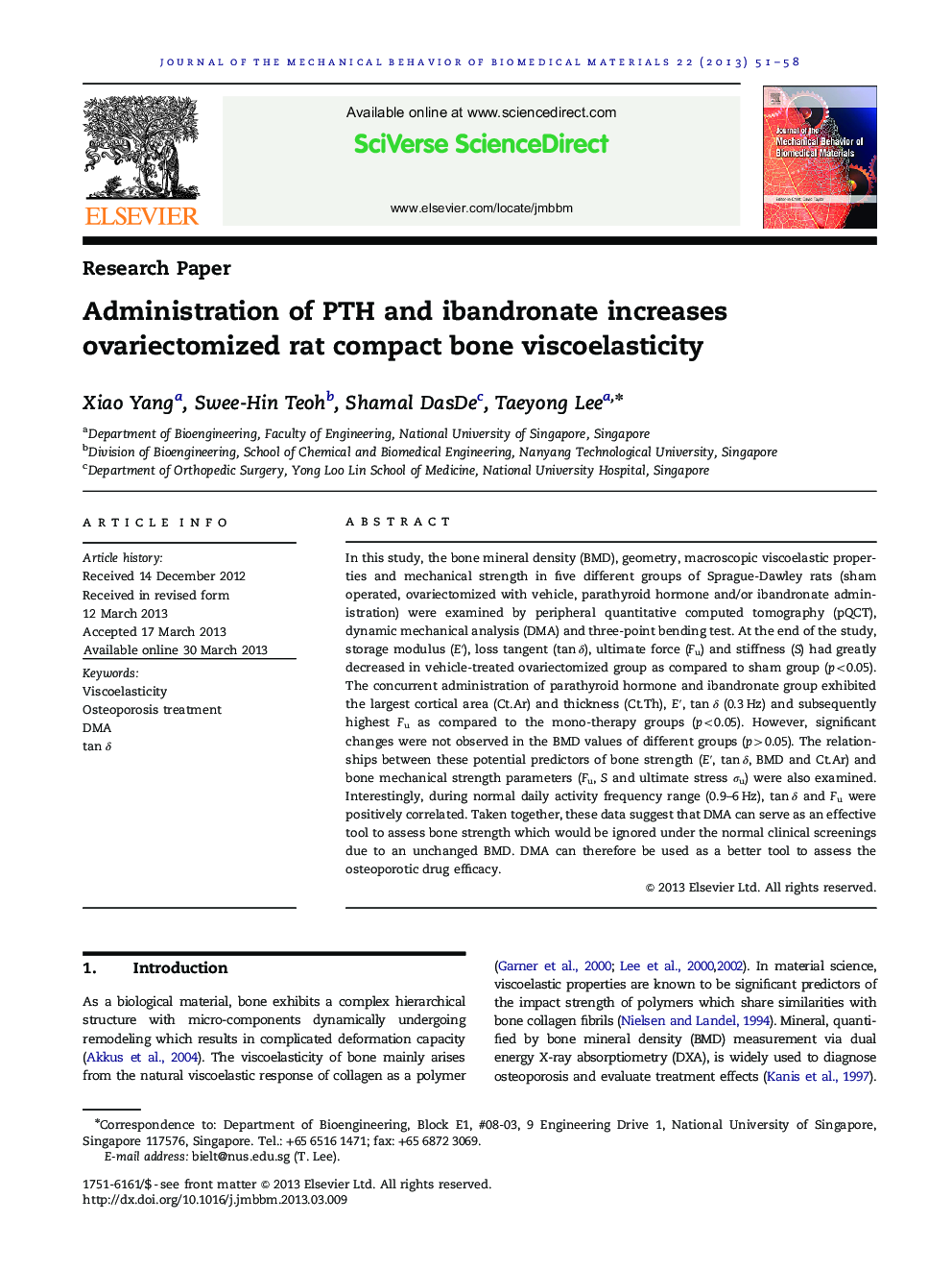 Administration of PTH and ibandronate increases ovariectomized rat compact bone viscoelasticity