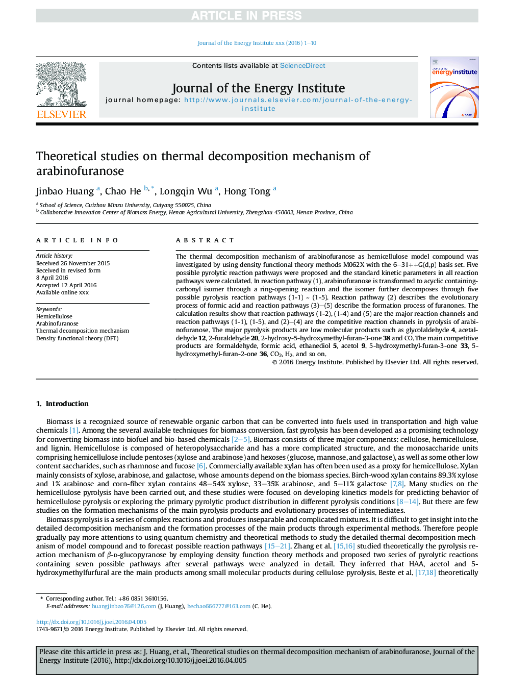 Theoretical studies on thermal decomposition mechanism of arabinofuranose