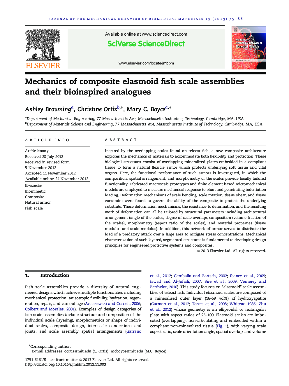 Mechanics of composite elasmoid fish scale assemblies and their bioinspired analogues