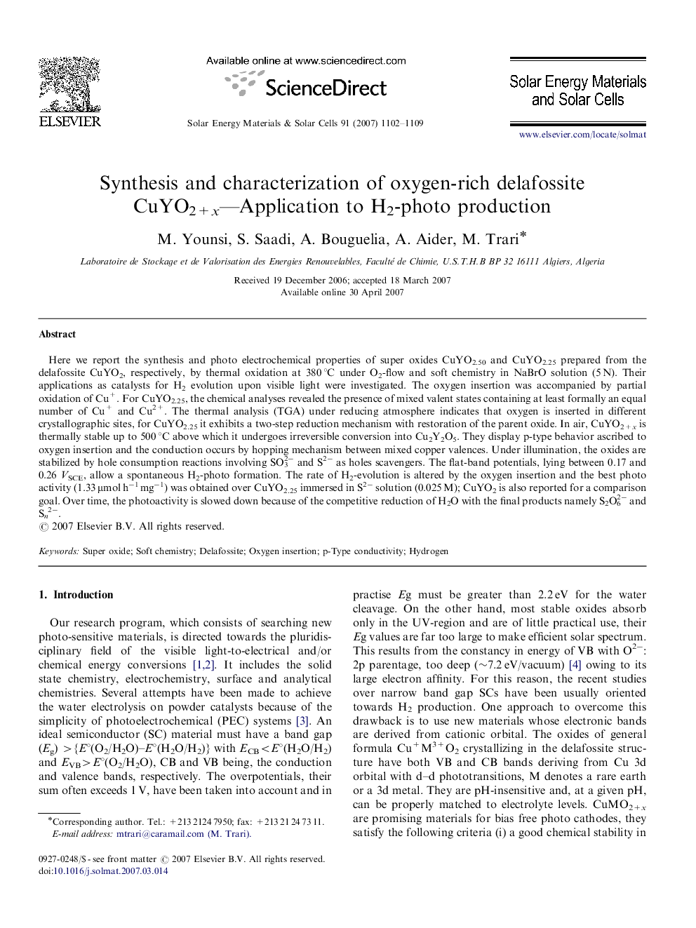 Synthesis and characterization of oxygen-rich delafossite CuYO2+x—Application to H2-photo production