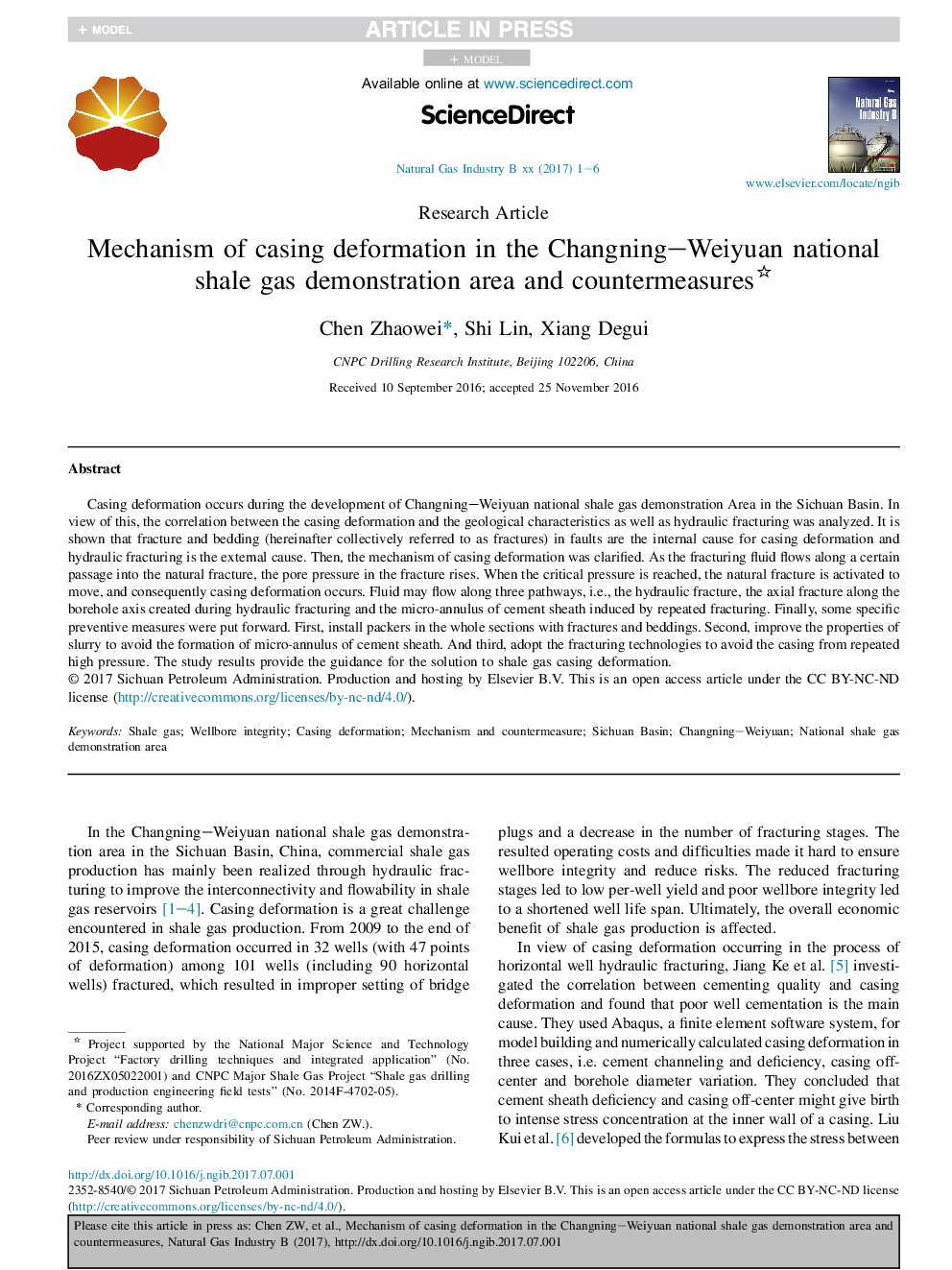 Mechanism of casing deformation in the Changning-Weiyuan national shale gas demonstration area and countermeasures